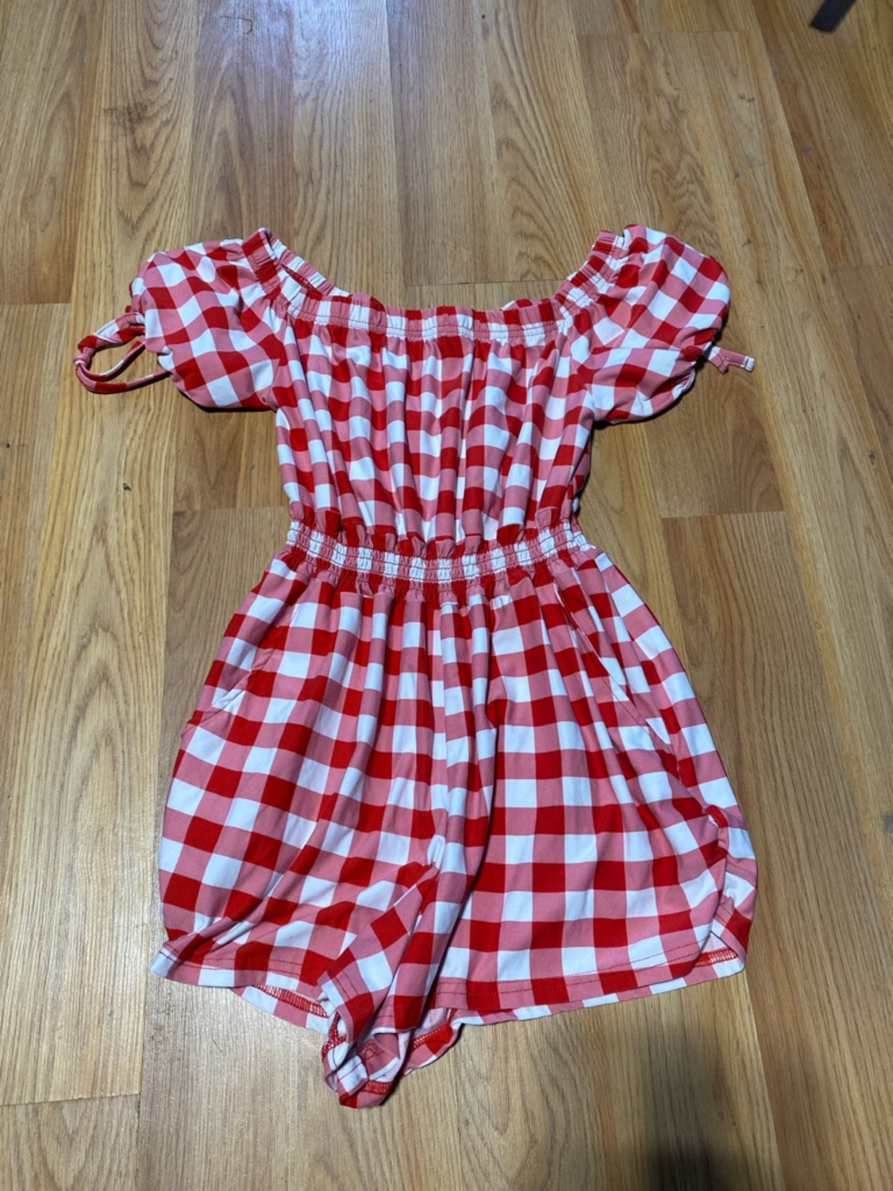 Red & White Gingham Off-Shoulder Romper